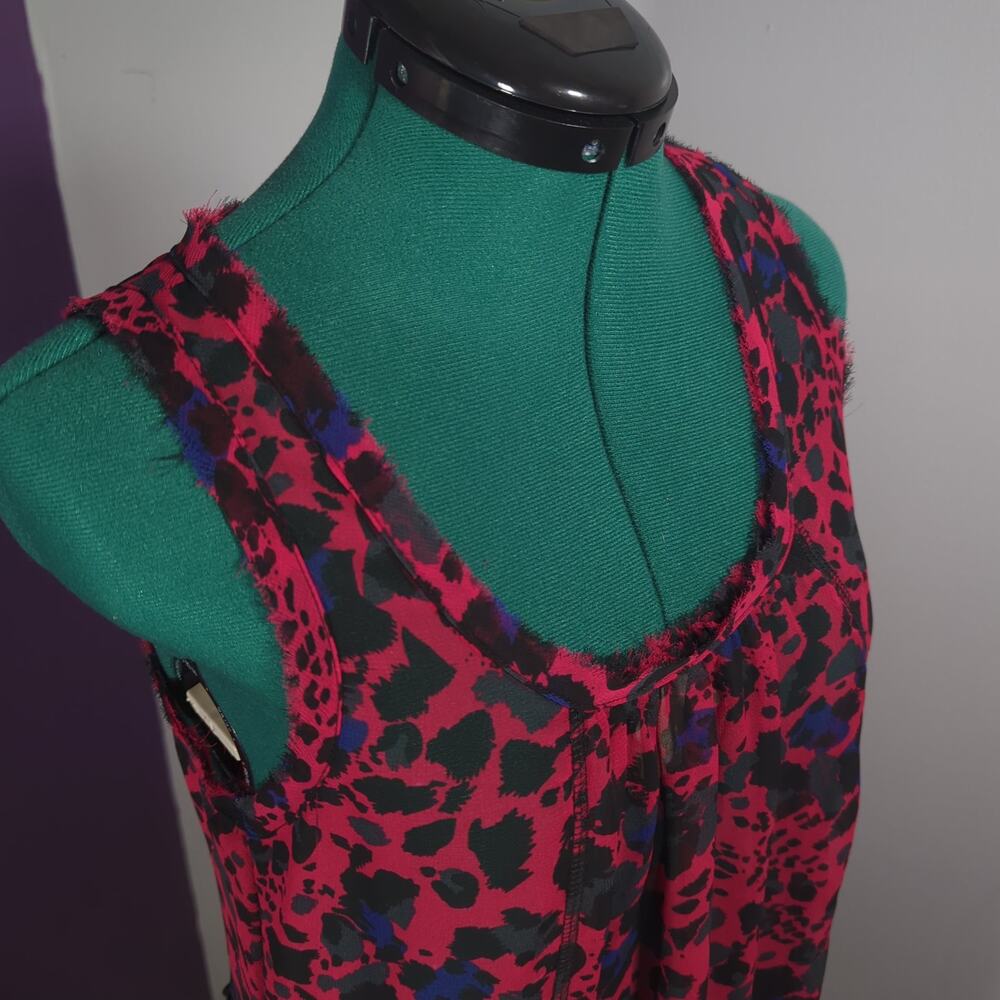 Tramp Vintage Y2K Pink Leopard Print Sheer Mesh Sleeveless Tunic Top Small